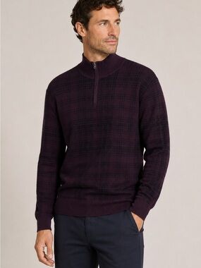 Bonobos Slim Fit Plaid Quarter Zip Sweater 100% Merino Wool XL